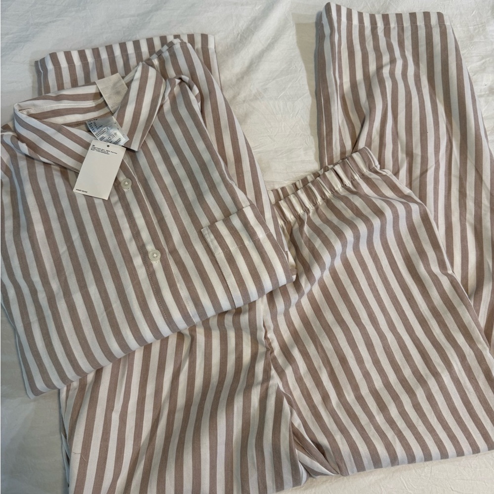 Striped Pajama Set in Brown and White